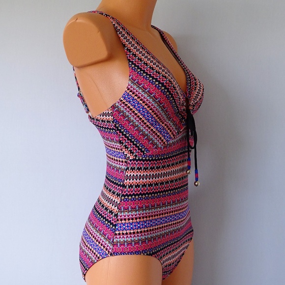 Anne Cole NWT Keyhole Stripe One Piece Swimsuit - Picture 2 of 4